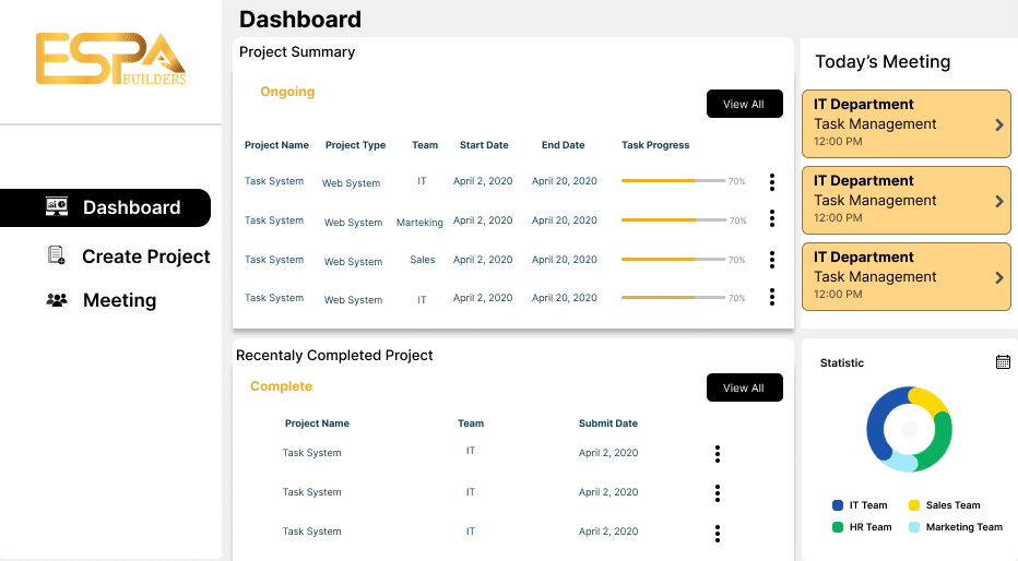 Espa SaaS desktop dashboard UI design