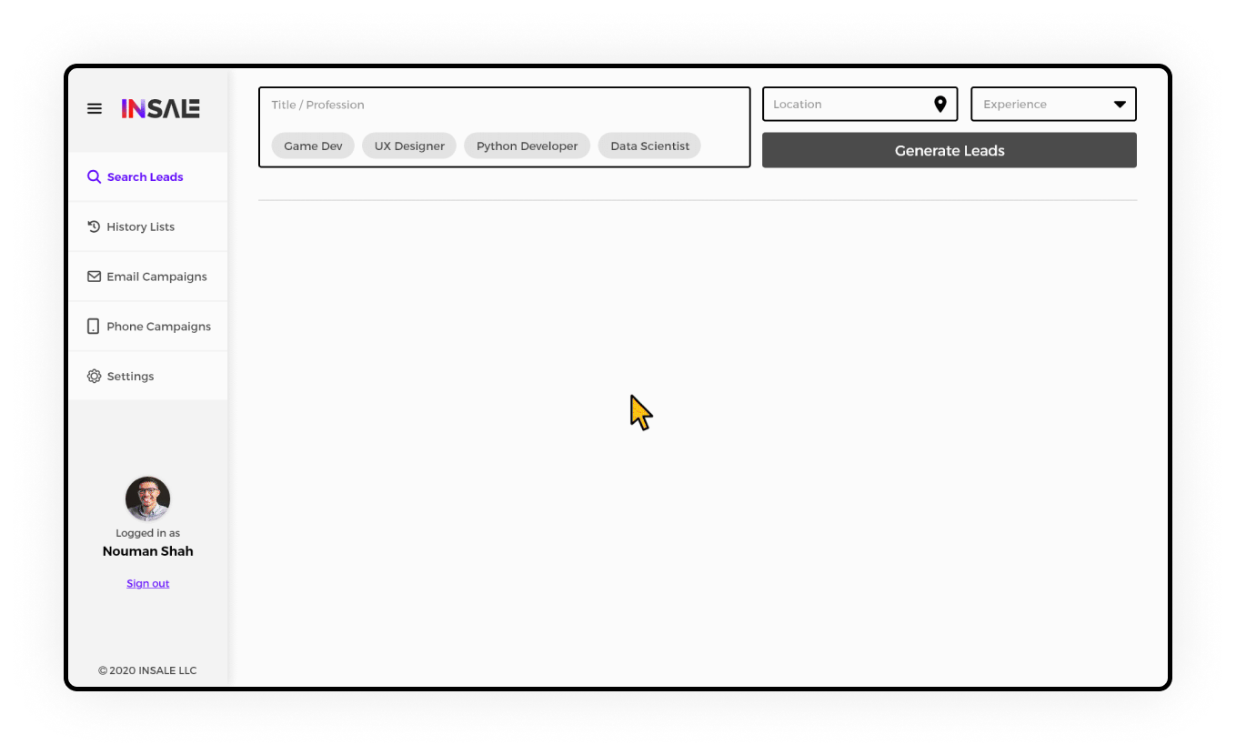 Insale CRM desktop interface design