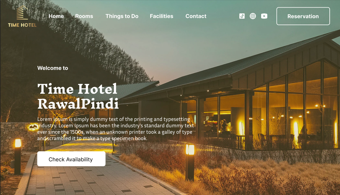 TimeOne Hotel desktop website homepage design